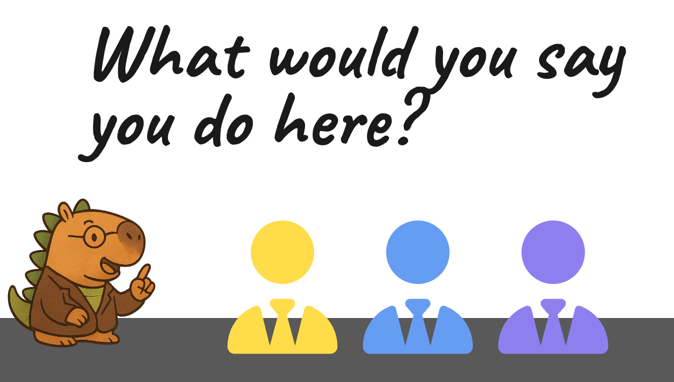 Professor Capysaurus mapping out invisible work on a whiteboard